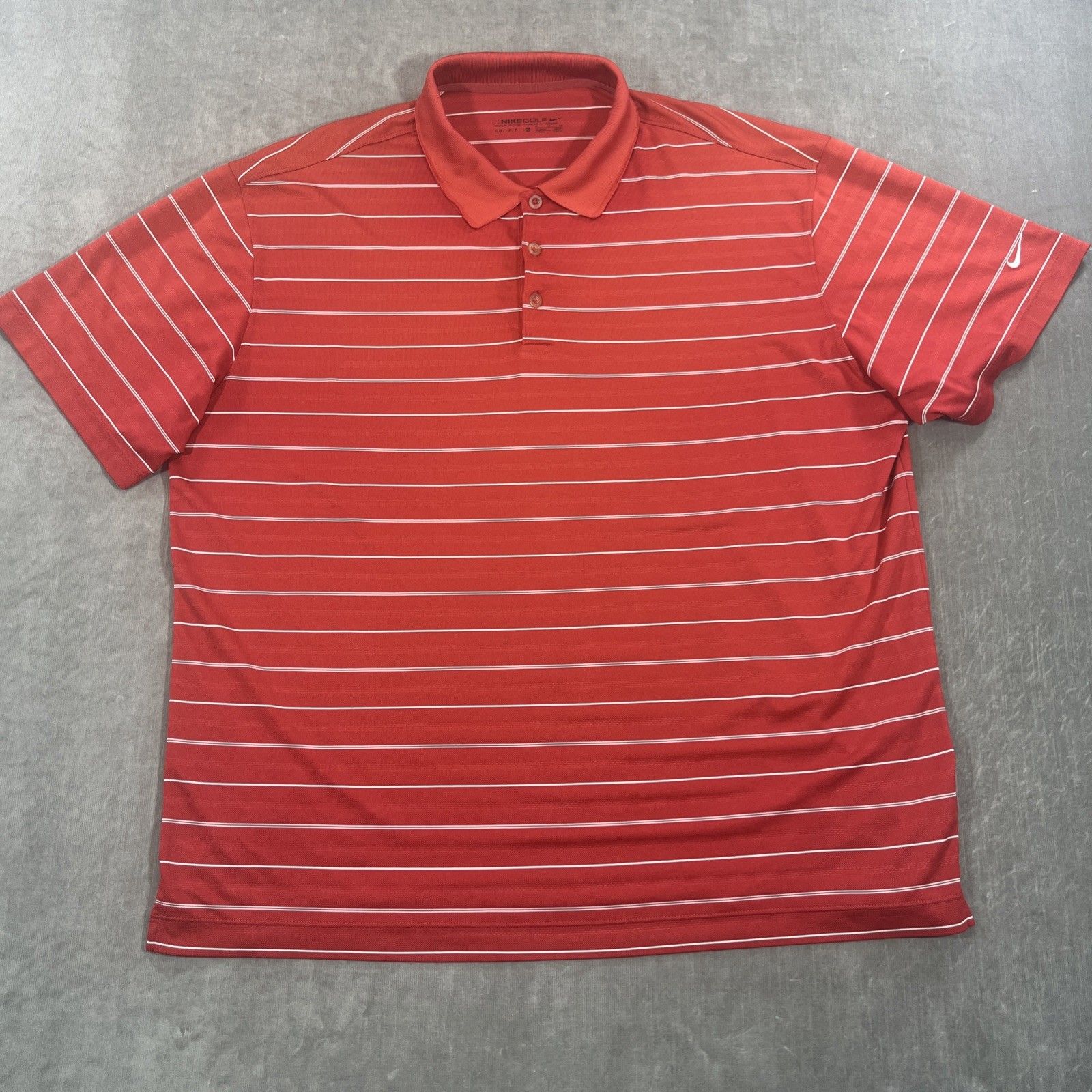 Nike Mens Xl Red Striped Dri Fit Golf Polo Shirt